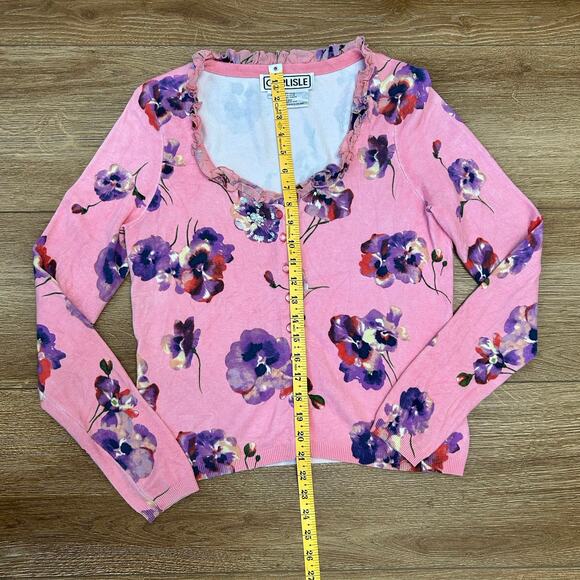 CARLISLE‎ Cardigan Sweater Pink Floral Sparkle Women’s Size M - Picture 8 of 8